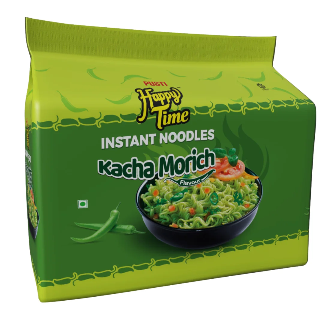 Pusti Happy Time Instant Noodles(Green Chili) 8 pcs Pack